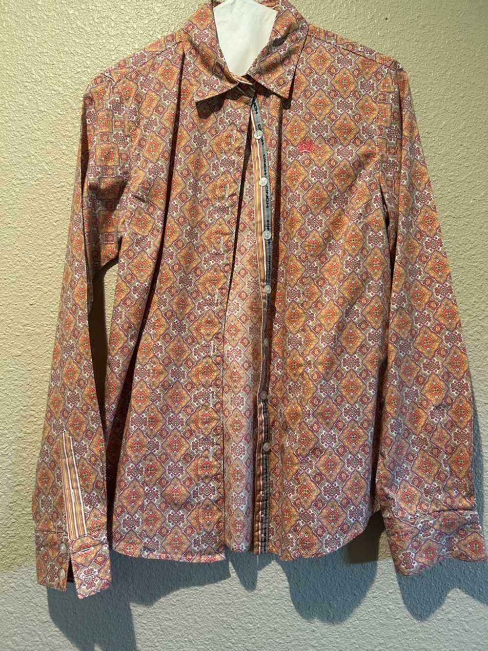 Cinch Orange and Cream Geometric Button-Up Shirt
